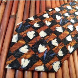 EUC ERMENEGILDO ZEGNA Black & Brown Rectangles with White Flowers 100% Silk Tie